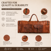 32" Large Vintage Genuine Leather Duffle Bag, Carry On Travel Bag, Overnight Bag - Image 9