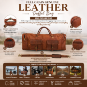 32" Large Vintage Genuine Leather Duffle Bag, Carry On Travel Bag, Overnight Bag - Image 7