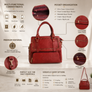 Genuine Leather Women's Handbag Shoulder Tote Satchel Crossbody Purse Red Bag - Image 8
