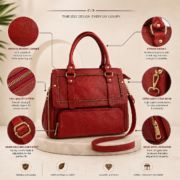 Genuine Leather Women's Handbag Shoulder Tote Satchel Crossbody Purse Red Bag - Image 10