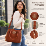 Genuine Leather Women's Satchel Handbag Crossbody Shoulder Tote Purse Brown Bag - Image 8