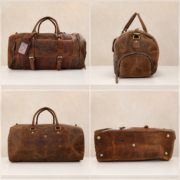 Genuine Leather Duffle Bag Men Vintage Brown Travel Gym with Shoe Compartment - Image 4