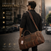 Genuine Leather Duffle Bag Men Vintage Brown Travel Gym with Shoe Compartment - Image 6