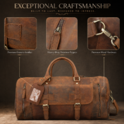 Genuine Leather Duffle Bag Men Vintage Brown Travel Gym with Shoe Compartment - Image 11