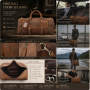 Genuine Leather Duffle Bag Men Vintage Brown Travel Gym with Shoe Compartment - Image 12