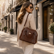 Genuine Full Grain Leather Women Satchel Handbag Shoulder Tote Bag Large Brown - Image 8