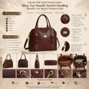 Genuine Full Grain Leather Women Satchel Handbag Shoulder Tote Bag Large Brown - Image 7