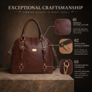 Genuine Full Grain Leather Women Satchel Handbag Shoulder Tote Bag Large Brown - Image 11