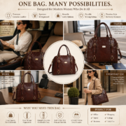 Genuine Full Grain Leather Women Satchel Handbag Shoulder Tote Bag Large Brown - Image 12