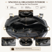 Genuine Full Grain Leather Women Handbag Large Satchel Shoulder Tote Bag Black - Image 8