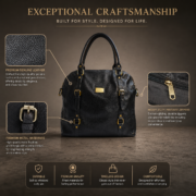Genuine Full Grain Leather Women Handbag Large Satchel Shoulder Tote Bag Black - Image 10