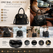 Genuine Full Grain Leather Women Handbag Large Satchel Shoulder Tote Bag Black - Image 11