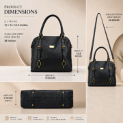 Genuine Full Grain Leather Women Handbag Large Satchel Shoulder Tote Bag Black - Image 5