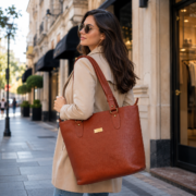 Genuine Leather Tote Bag Women Large Shoulder Handbag Work Office Travel Brown - Image 6