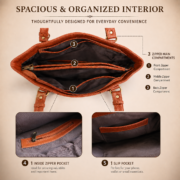 Genuine Leather Tote Bag Women Large Shoulder Handbag Work Office Travel Brown - Image 7