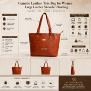 Genuine Leather Tote Bag Women Large Shoulder Handbag Work Office Travel Brown - Image 8