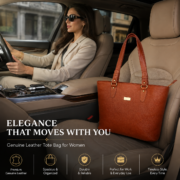 Genuine Leather Tote Bag Women Large Shoulder Handbag Work Office Travel Brown - Image 9
