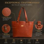 Genuine Leather Tote Bag Women Large Shoulder Handbag Work Office Travel Brown - Image 10