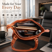 Genuine Leather Tote Bag Women Large Shoulder Handbag Work Office Travel Brown - Image 12