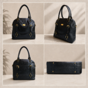 Genuine Full Grain Leather Women Handbag Large Satchel Shoulder Tote Bag Black - Image 12