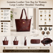 Genuine Leather Tote Bag Women Large Brown Shoulder Handbag Work Office Travel - Image 7