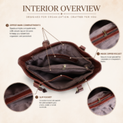 Genuine Leather Tote Bag Women Large Brown Shoulder Handbag Work Office Travel - Image 8