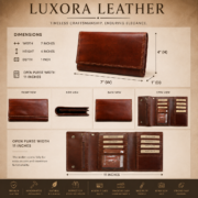 Women's Genuine Full Grain Leather Wallet Long Bifold Clutch 16 Card Slots Brown - Image 5