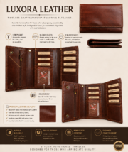 Women's Genuine Full Grain Leather Wallet Long Bifold Clutch 16 Card Slots Brown - Image 6