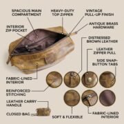 Genuine Leather Toiletry Bag Dopp Kit Travel Shaving Grooming Bag Men Women - Image 7