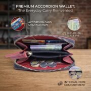 Women Genuine Leather Zip Around Wallet Burgundy Card Coin Cash Organizer - Image 5