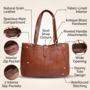 Women Genuine Leather Tote Bag Brown Shoulder Handbag Large Office Travel Purse - Image 6