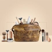 Genuine Leather Toiletry Bag Dopp Kit Travel Shaving Grooming Bag Men Women - Image 6