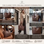 Women Genuine Leather Tote Bag Brown Large Shoulder Handbag Work Office Travel - Image 13