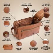 Genuine Leather Toiletry Bag Dopp Kit Travel Shaving Grooming Bag Men Women - Image 7