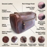 Genuine Leather Toiletry Bag Men Women Makeup Dopp Kit Shaving Grooming Travel - Image 8
