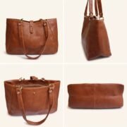 Women Genuine Leather Tote Bag Brown Shoulder Handbag Large Office Travel Purse - Image 4