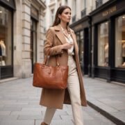 Women Genuine Leather Tote Bag Brown Shoulder Handbag Large Office Travel Purse - Image 7