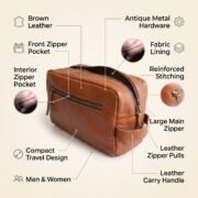 Genuine Leather Toiletry Bag Dopp Kit Travel Shaving Grooming Bag Men Women - Image 7