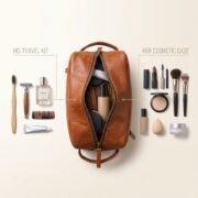 Genuine Leather Toiletry Bag Dopp Kit Travel Shaving Grooming Bag Men Women - Image 10