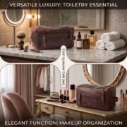 Genuine Leather Toiletry Bag Men Women Makeup Dopp Kit Shaving Grooming Travel - Image 7