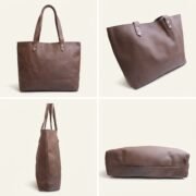 Women Genuine Leather Tote Bag Brown Large Shoulder Handbag Work Office Travel - Image 4