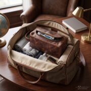 Genuine Leather Toiletry Bag Men Women Makeup Dopp Kit Shaving Grooming Travel - Image 11