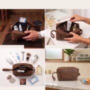 Genuine Leather Toiletry Bag Dopp Kit Travel Shaving Grooming Bag Men Women - Image 8