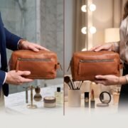 Genuine Leather Toiletry Bag Dopp Kit Travel Shaving Grooming Bag Men Women - Image 11