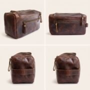 Genuine Leather Toiletry Bag Men Women Makeup Dopp Kit Shaving Grooming Travel - Image 4