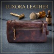 Genuine Leather Toiletry Bag Men Women Makeup Dopp Kit Shaving Grooming Travel - Image 2