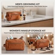 Genuine Leather Toiletry Bag Dopp Kit Travel Shaving Grooming Bag Men Women - Image 9
