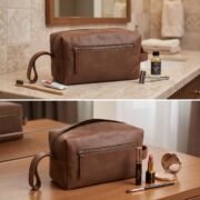 Genuine Leather Toiletry Bag Dopp Kit Travel Shaving Grooming Bag Men Women - Image 7