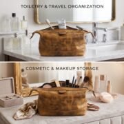 Genuine Leather Toiletry Bag Dopp Kit Travel Shaving Grooming Bag Men Women - Image 9