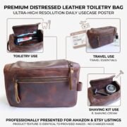 Genuine Leather Toiletry Bag Men Women Makeup Dopp Kit Shaving Grooming Travel - Image 9